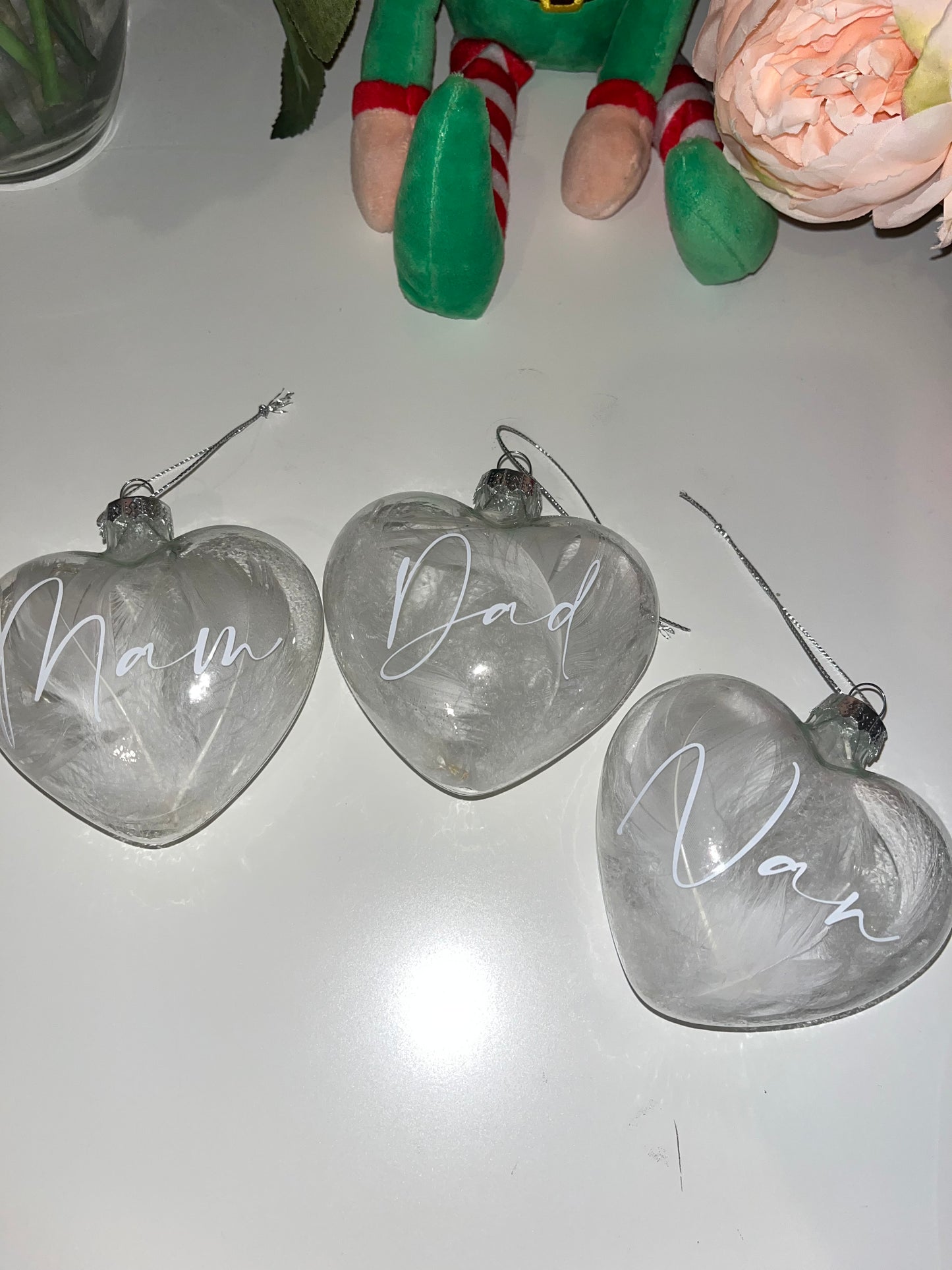 Glass Feather Filled Baubles