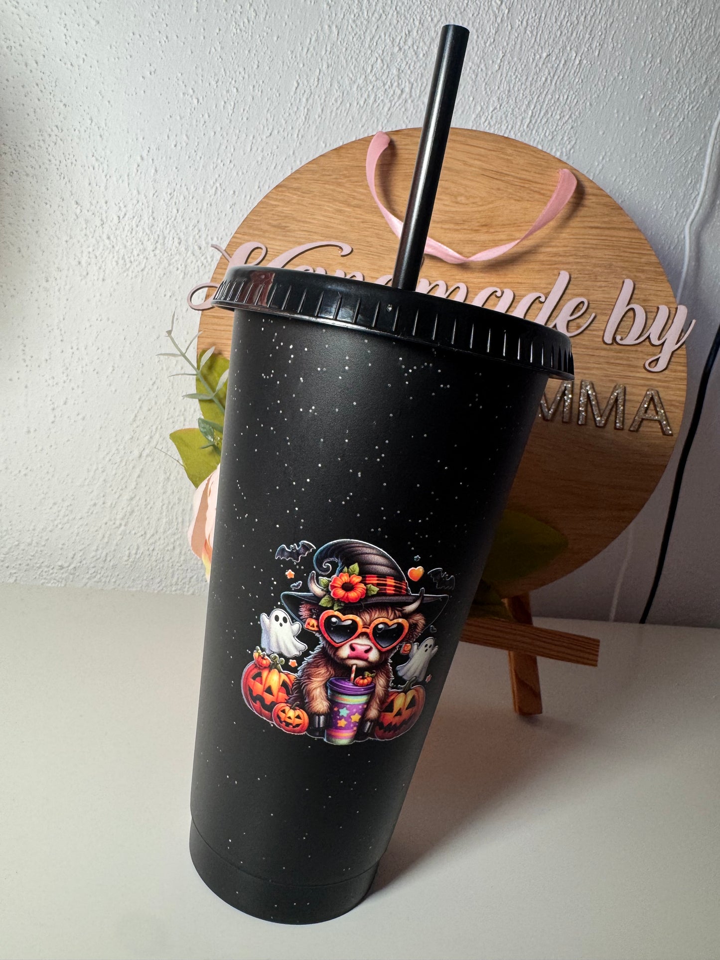 Halloween Highland Cow Cup and Straw