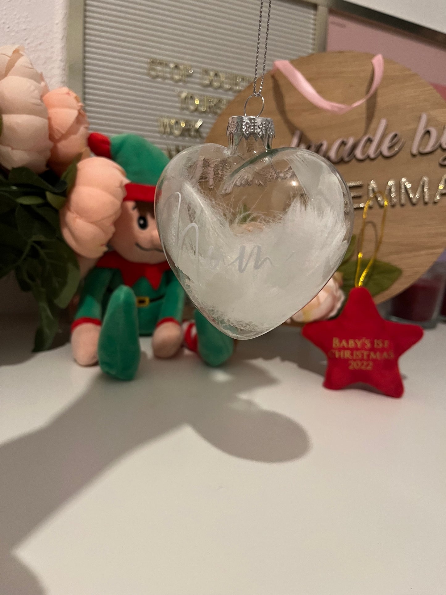 Glass Feather Filled Baubles