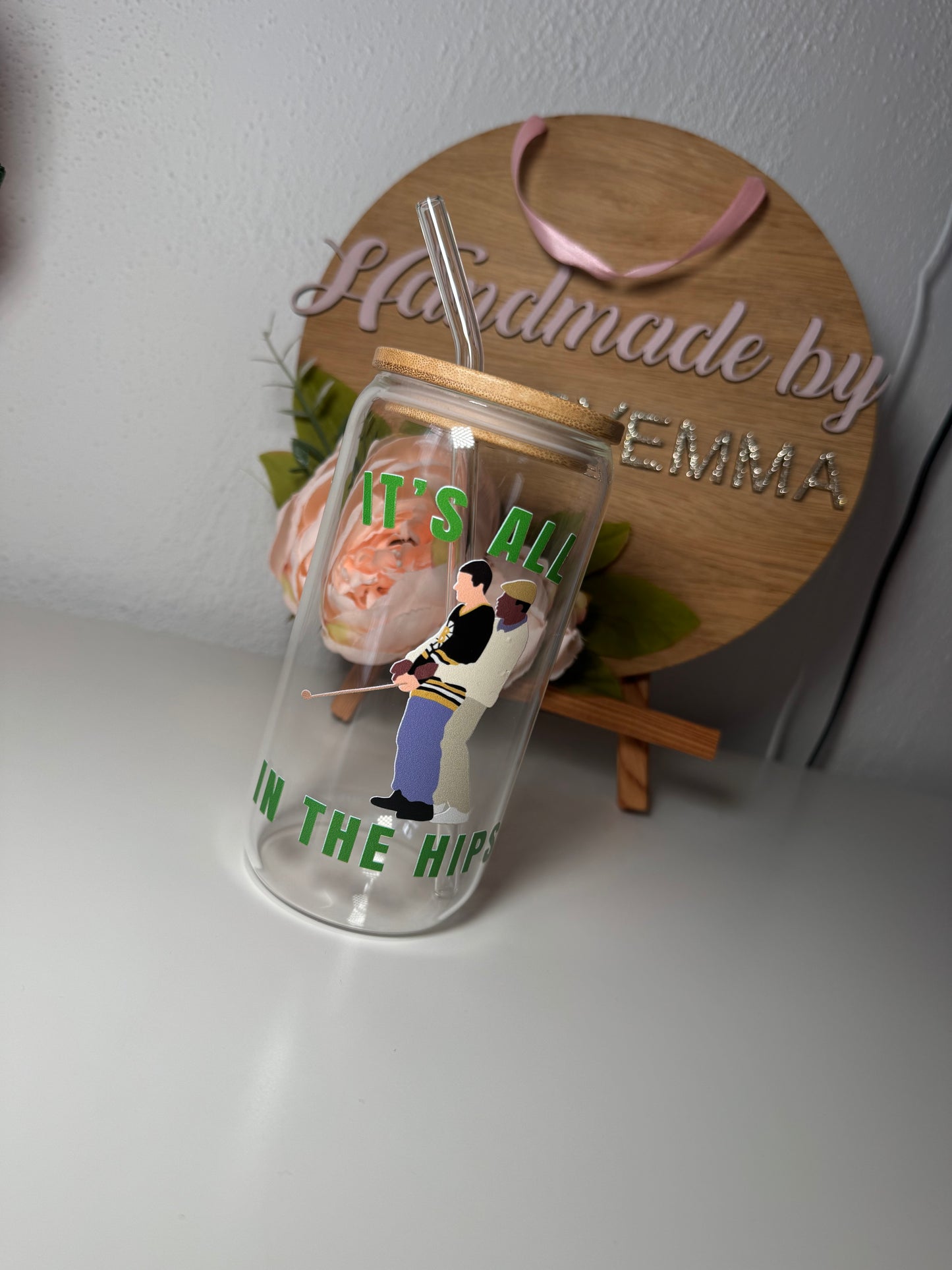 Happy Gilmore Glass Cup and Straw