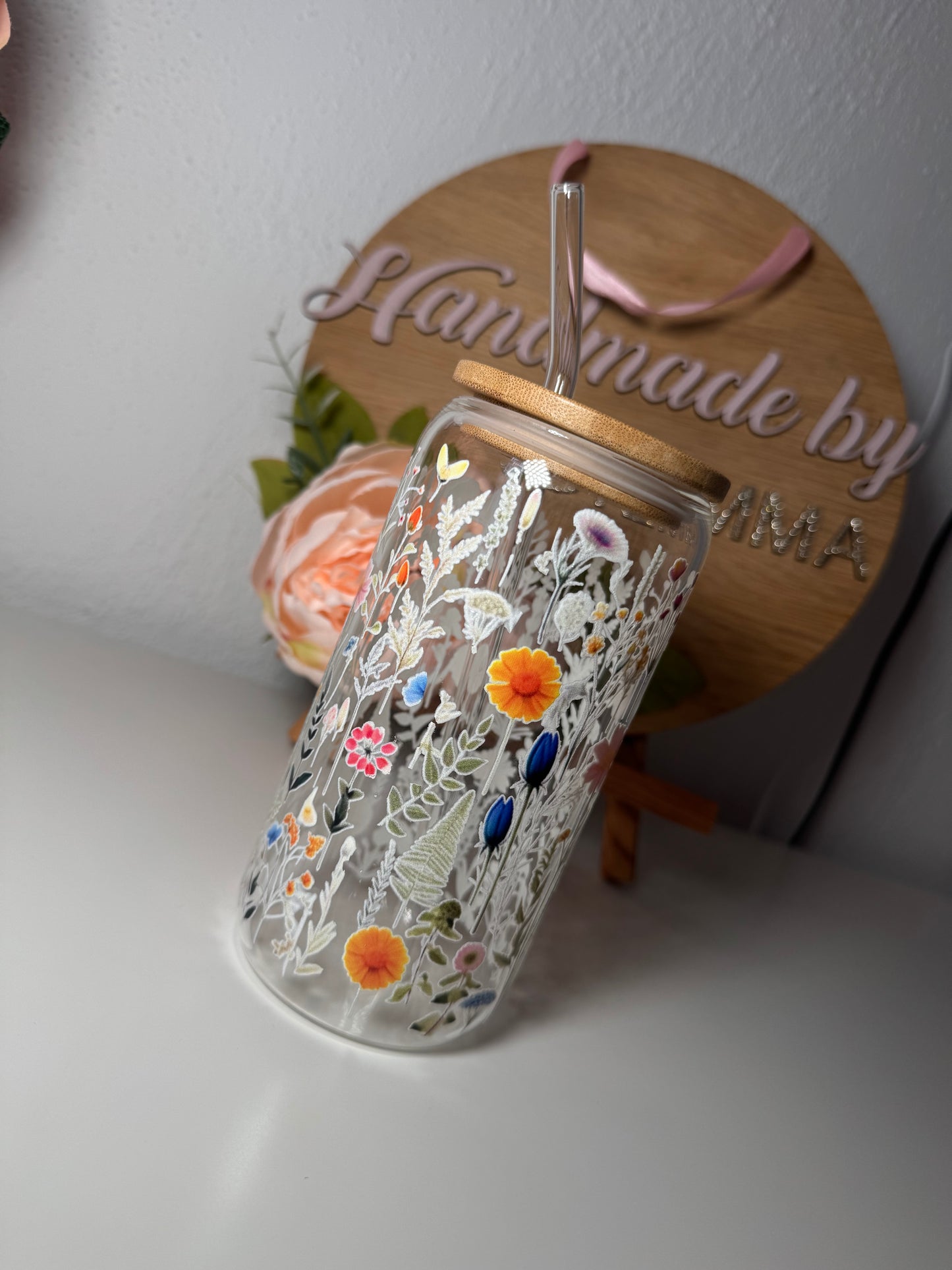 Wildflower Glass Cup and Straw