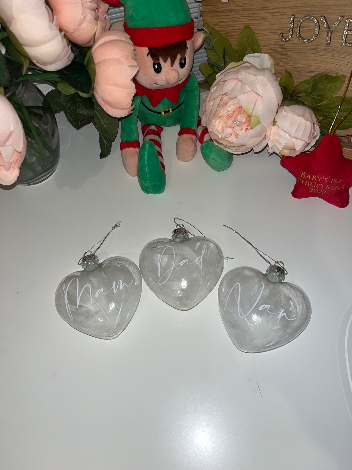 Glass Feather Filled Baubles