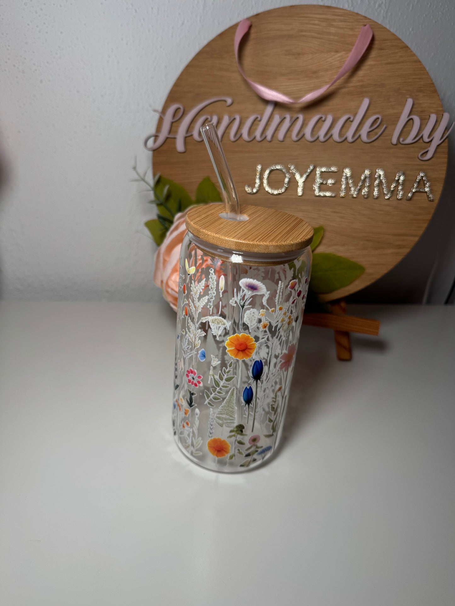 Wildflower Glass Cup and Straw