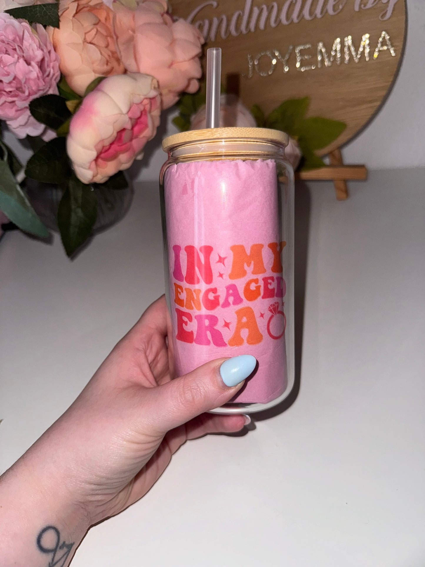 In My Engaged Era - Beer Can Style Glass with Lid and Straw