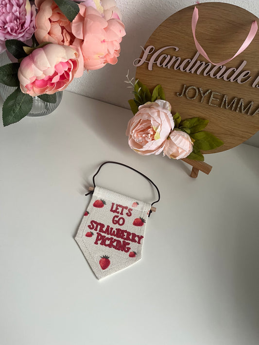 Let's Go Strawberry Picking Mini Flag Banner