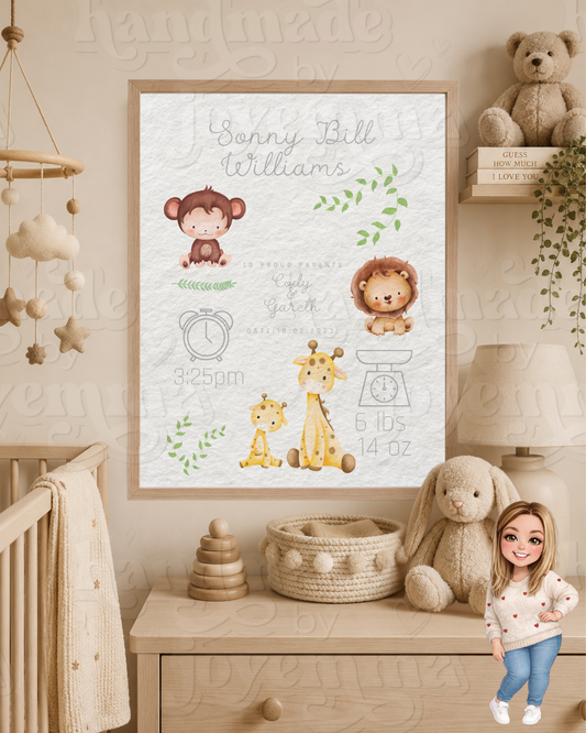 New Baby Nursery A4 Print - Animals