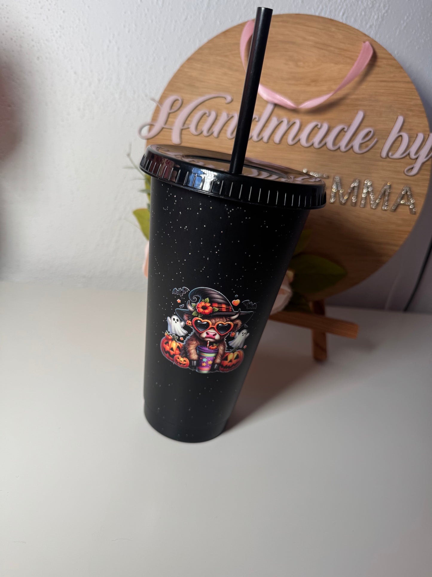 Halloween Highland Cow Cup and Straw