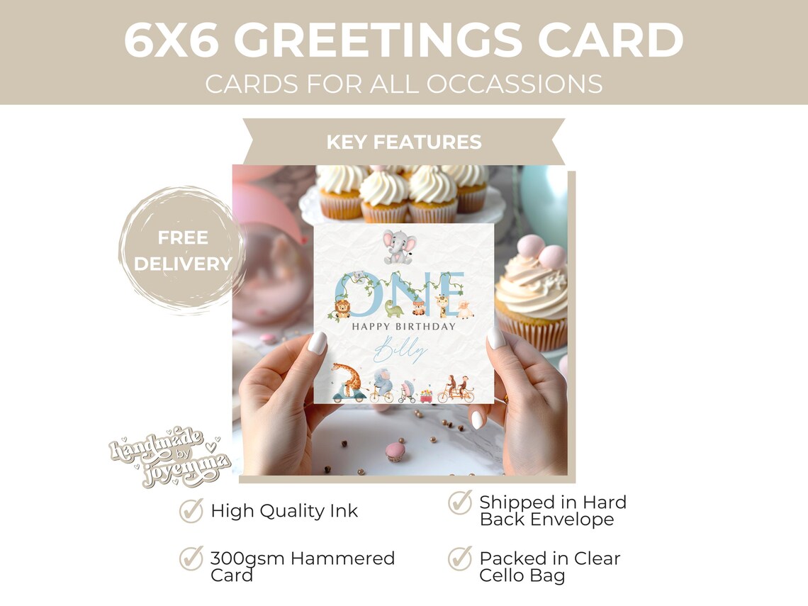 Personalised Baby Animal Card Blue - Any Age